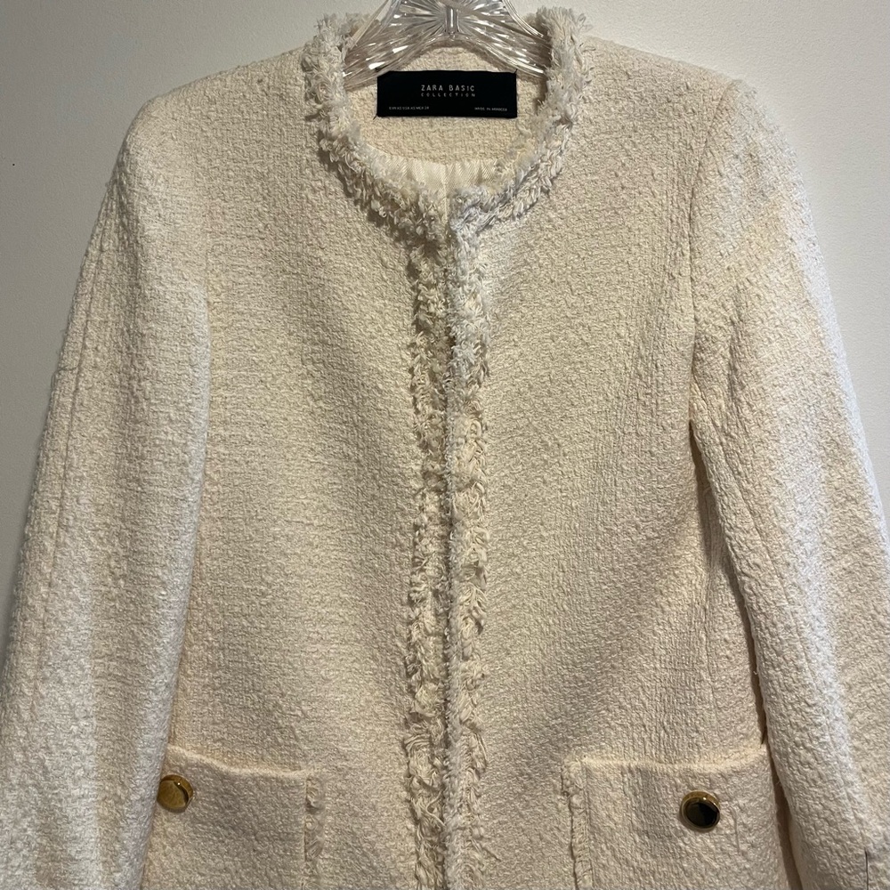 Zara Basic Collection Classic Ivory Tweed Jacket - Picture 3 of 16